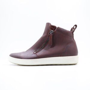 Ecco Soft 7 Burgundy Leather Flat Side Zip Ankle Boots - Women's 7/EU 38